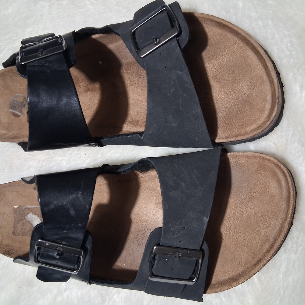 American Exchange Black and Tan Sandals with Adjustable Straps - Picture 2 of 6